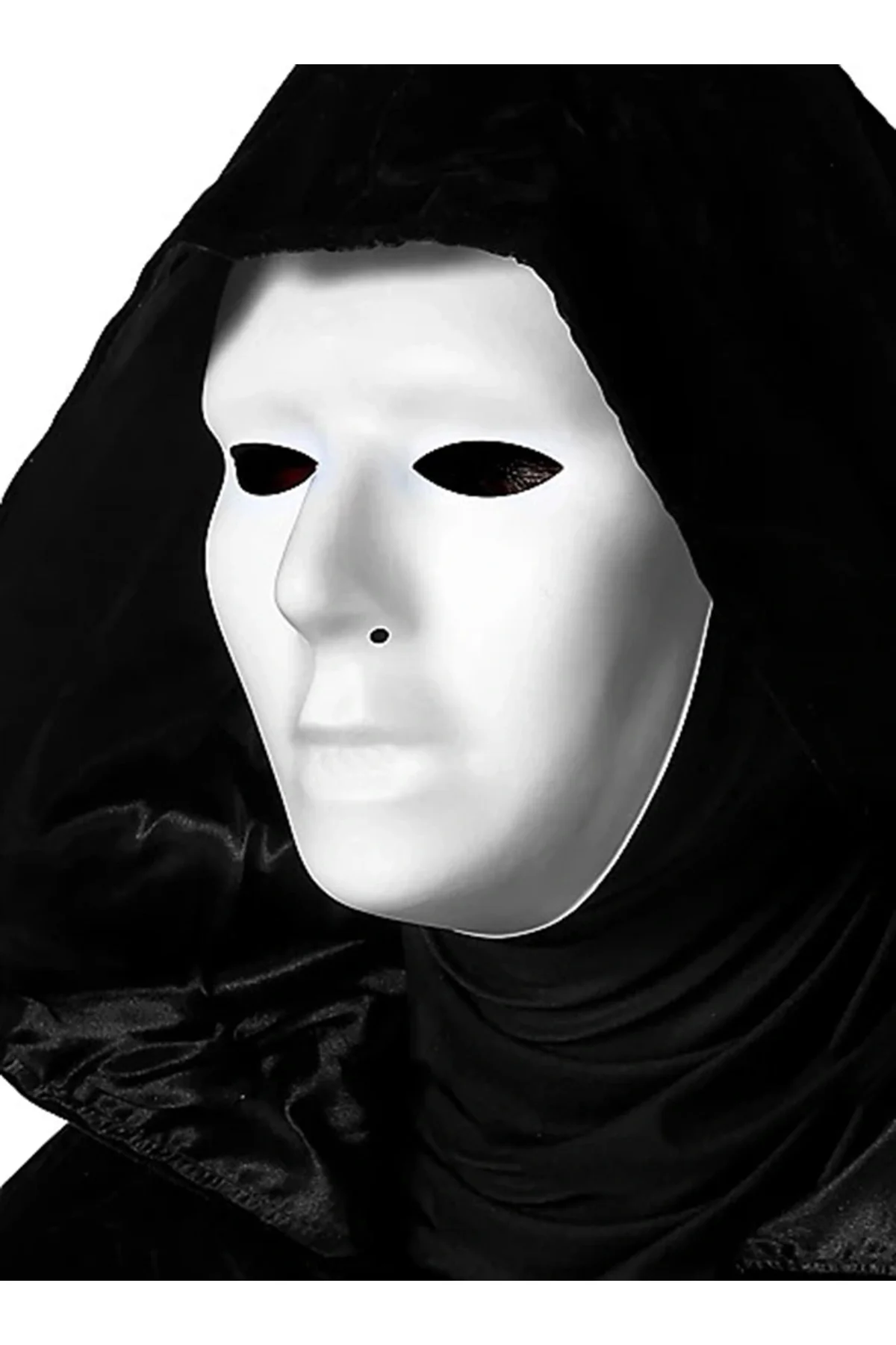 Siyah Kapüşonlu 120 Cm Pelerin Ve Beyaz Boyanabilir Tam Yüz Maske - Görsel 3