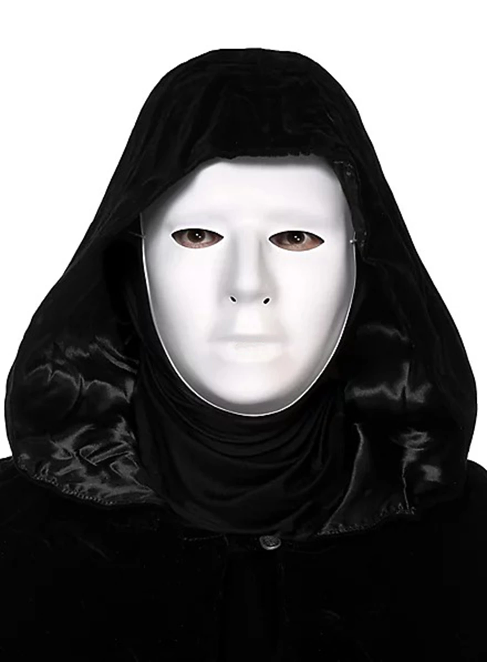 Siyah Kapüşonlu 120 Cm Pelerin Ve Beyaz Boyanabilir Tam Yüz Maske