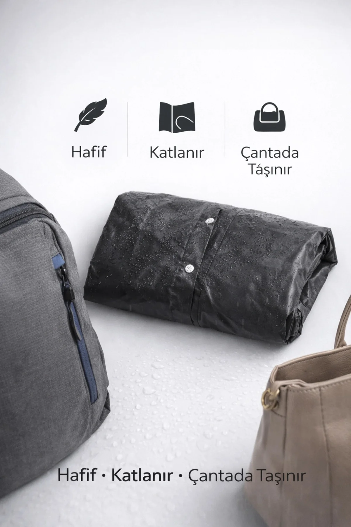 Siyah Kapüşonlu Çıtçıtlı Eva Yağmurluk Rüzgar ve Suya Dayanıklı U