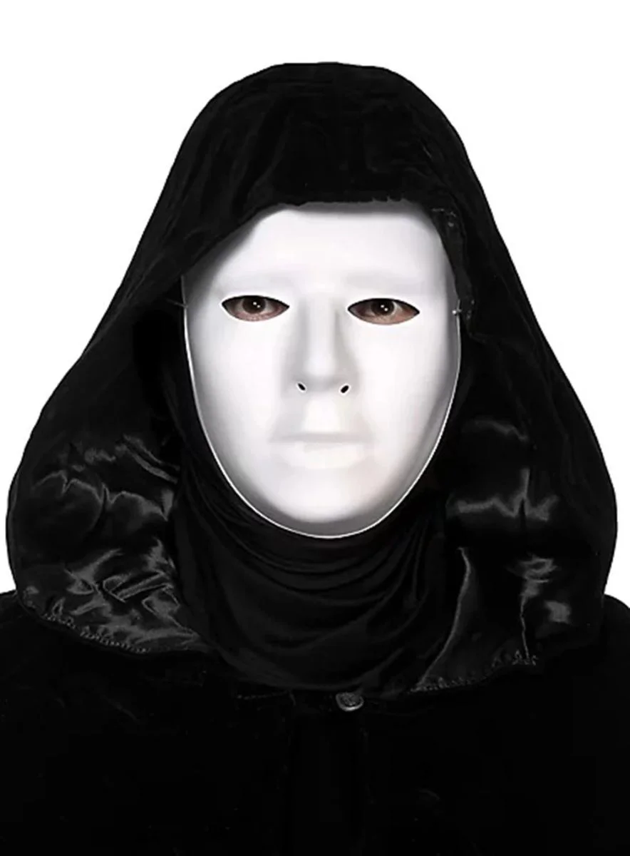 Siyah Kapüşonlu Pelerin ve Boyanabilir Tam Yüz Maske – Cadılar Bayramı & Cosplay Kostümü Siyah Kapüşonlu Pelerin ve Boyanabilir Tam Yüz Maske – Cadılar Bayramı & Cosplay Kostümü
