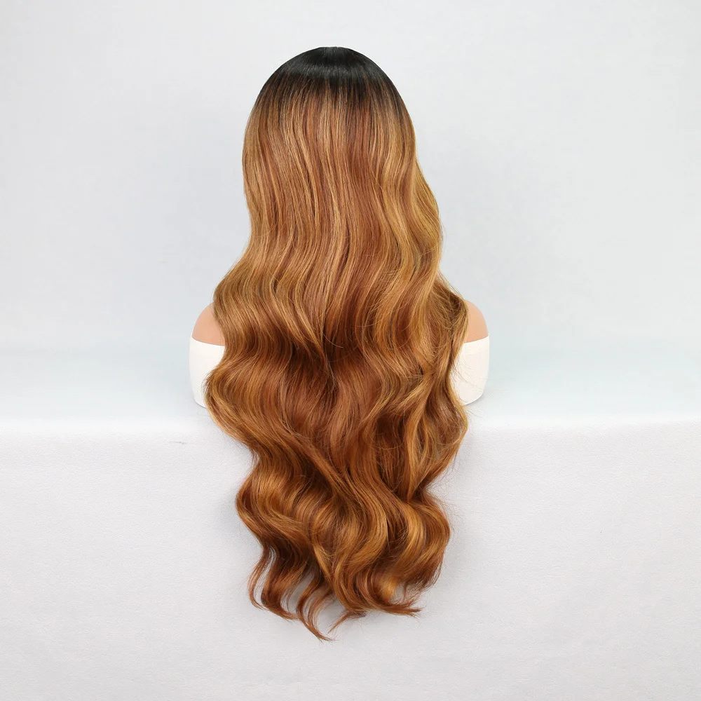 Siyah Karamel Balköpüğü Ombre Fiber Sen Geniş Daalı Tül Peruk