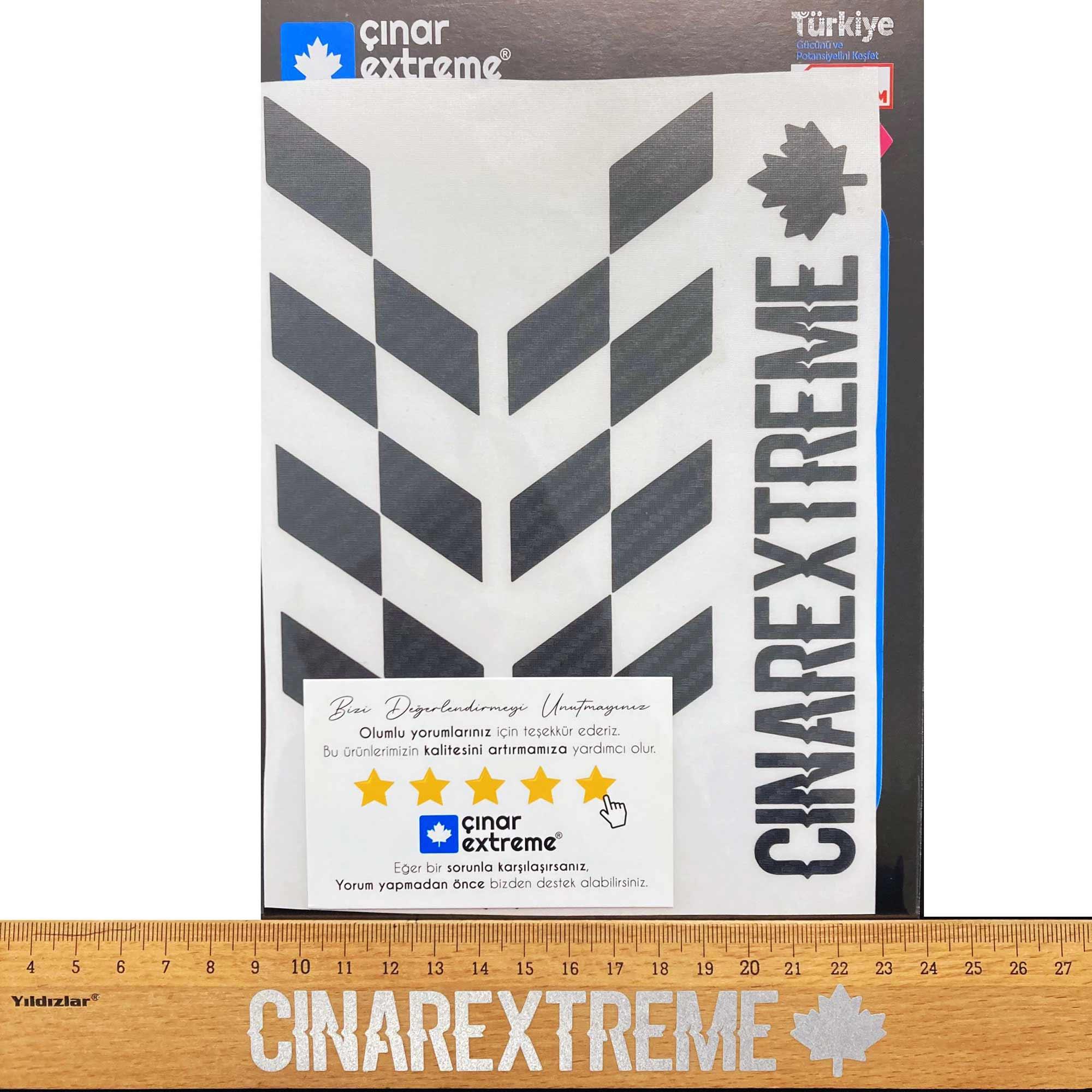 Çinar Extreme Siyah Karbon Fiber Dokulu Damali Kask Motosiklet Sticker Takimi Ç