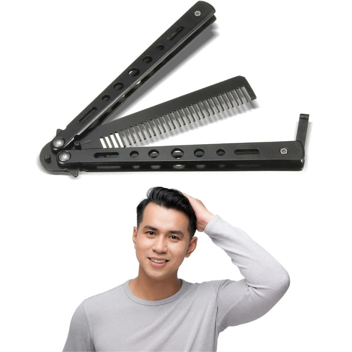 Siyah Katlanabilir Paslanmaz Çelik Kelebek Bıçak Tarak Sakal Bıyık Fırçası Profesyonel Saç Kesimi İçin Tarak Fiyatı, Yorumları ve Özellikleri