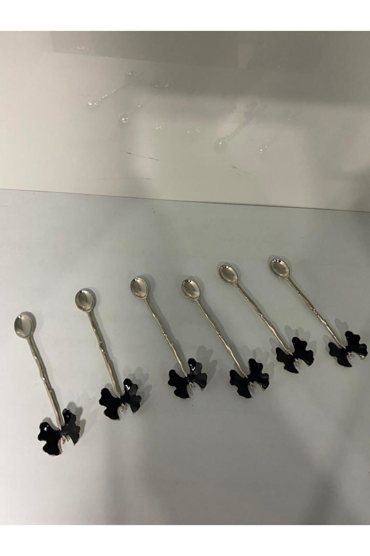 Elif Aksesuar Siyah Kelebekli Metal Çay Kaşığı 6 Lı