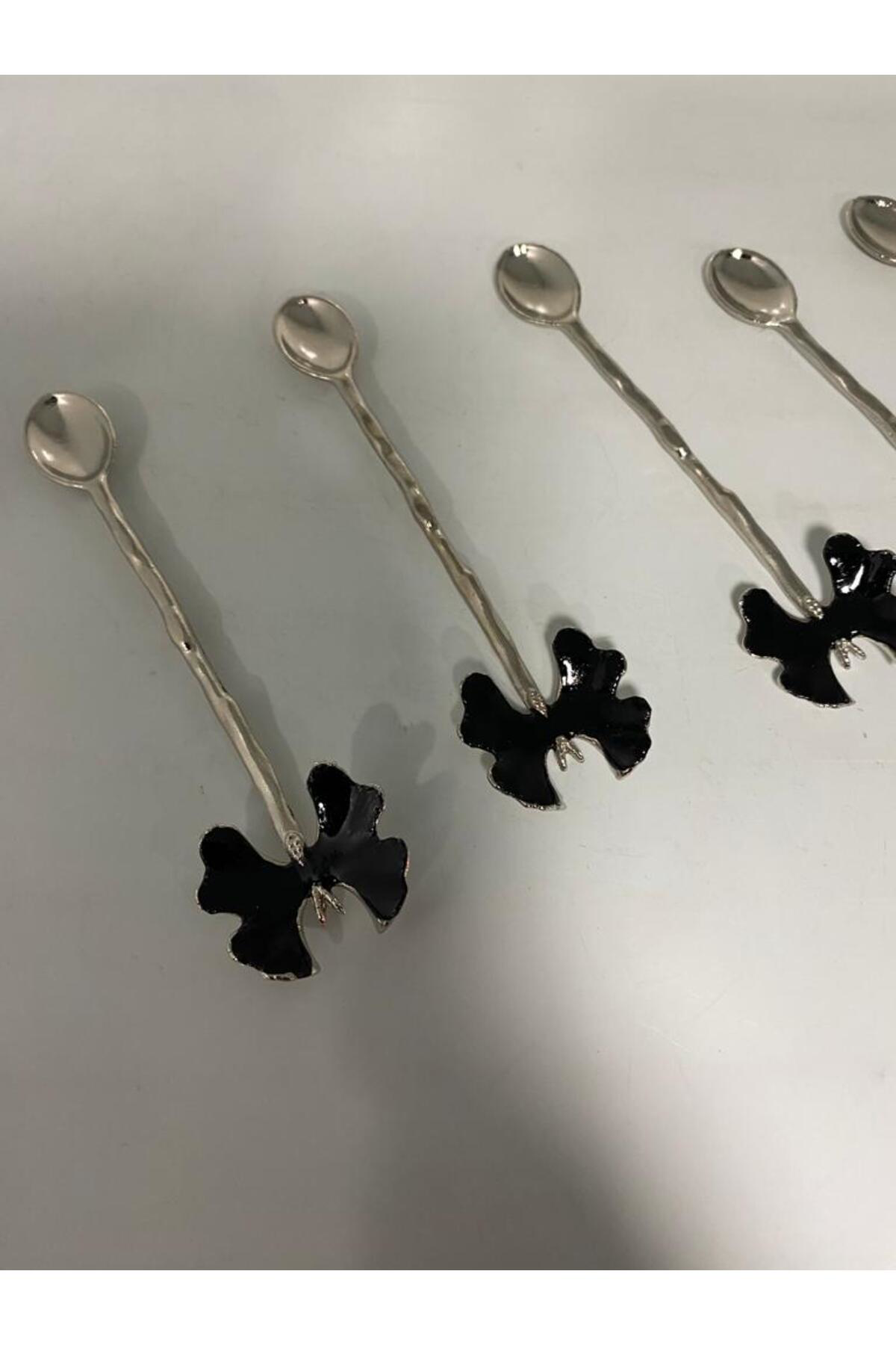 Elif Aksesuar Siyah Kelebekli Metal Çay Kaşığı 6 Lı