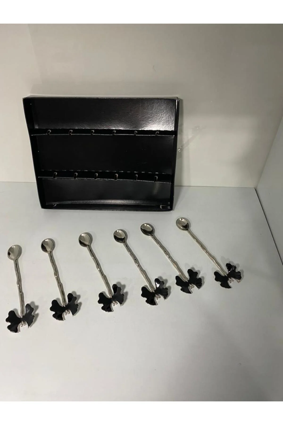 Siyah Kelebekli Metal Çay Kaşığı 6 Lı