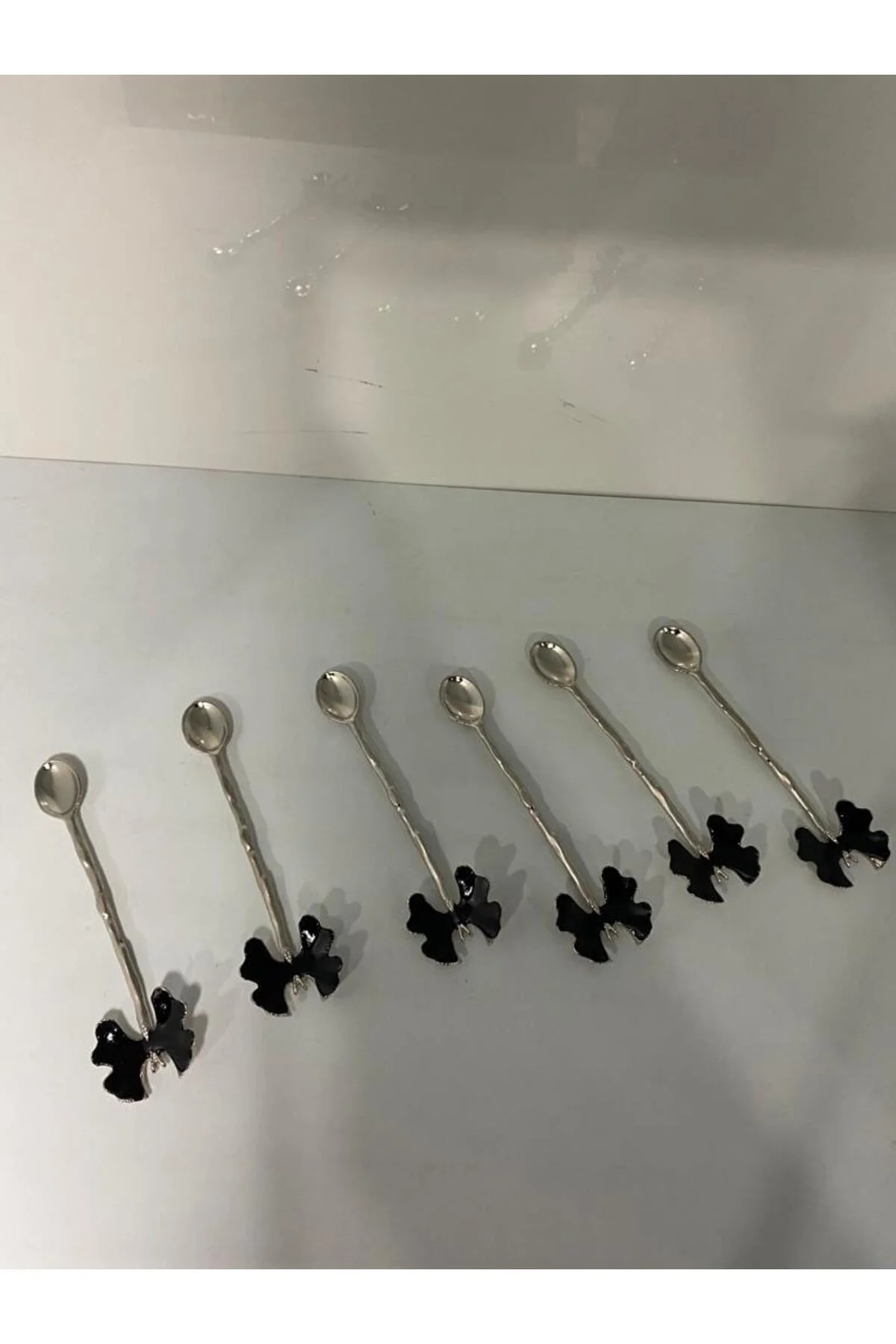 Siyah Kelebekli Metal Çay Kaşığı 6 Lı
