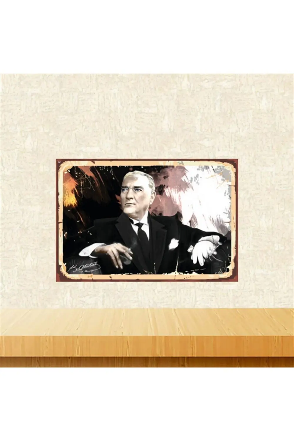 Siyah Kemal Atatürk Tasarımlı Retro Ahşap Tablo Tkfx5436