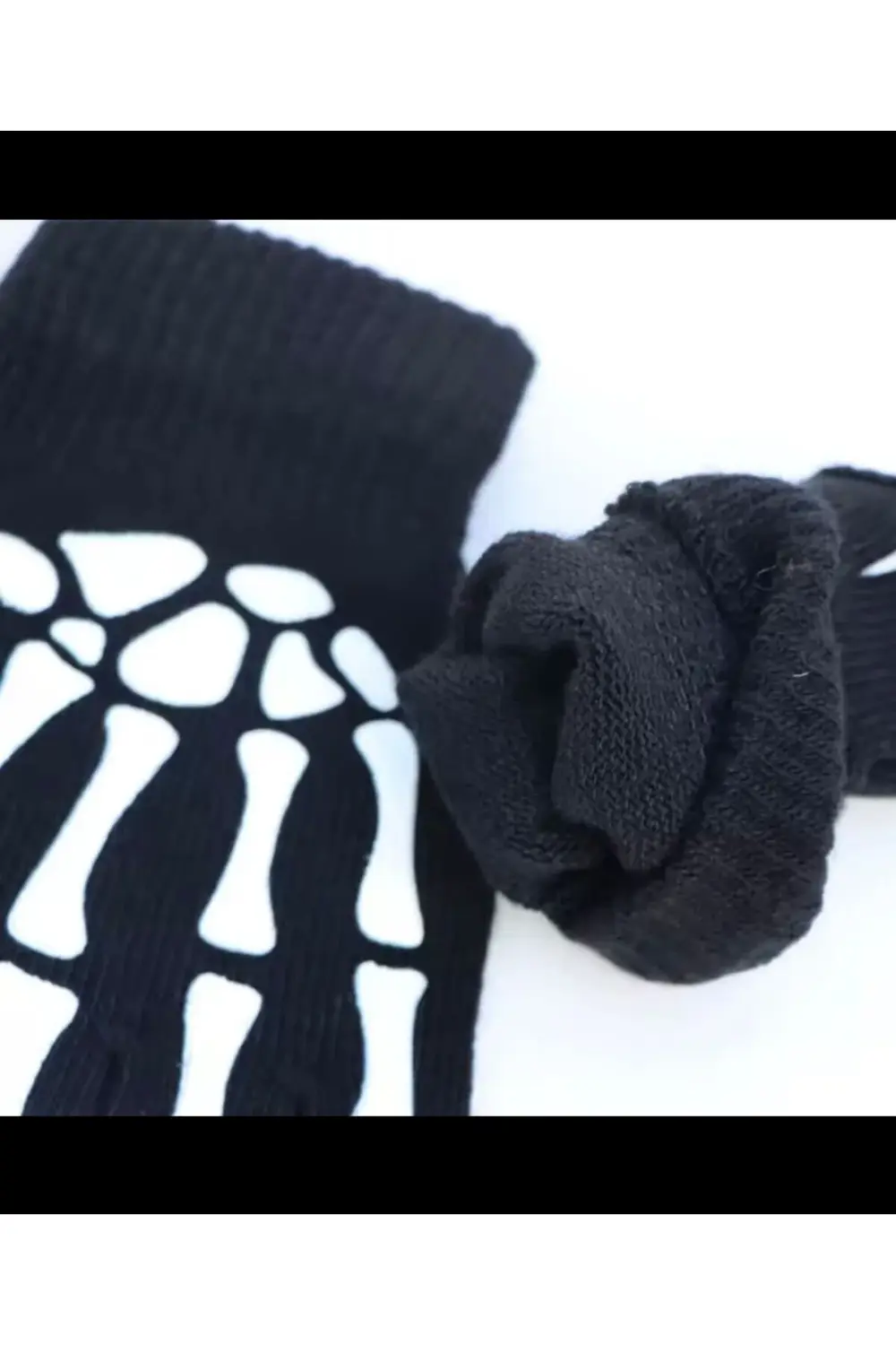 siyah kesik parmaklı kurukafa iskelet baskılı gotik tarz pamuklu