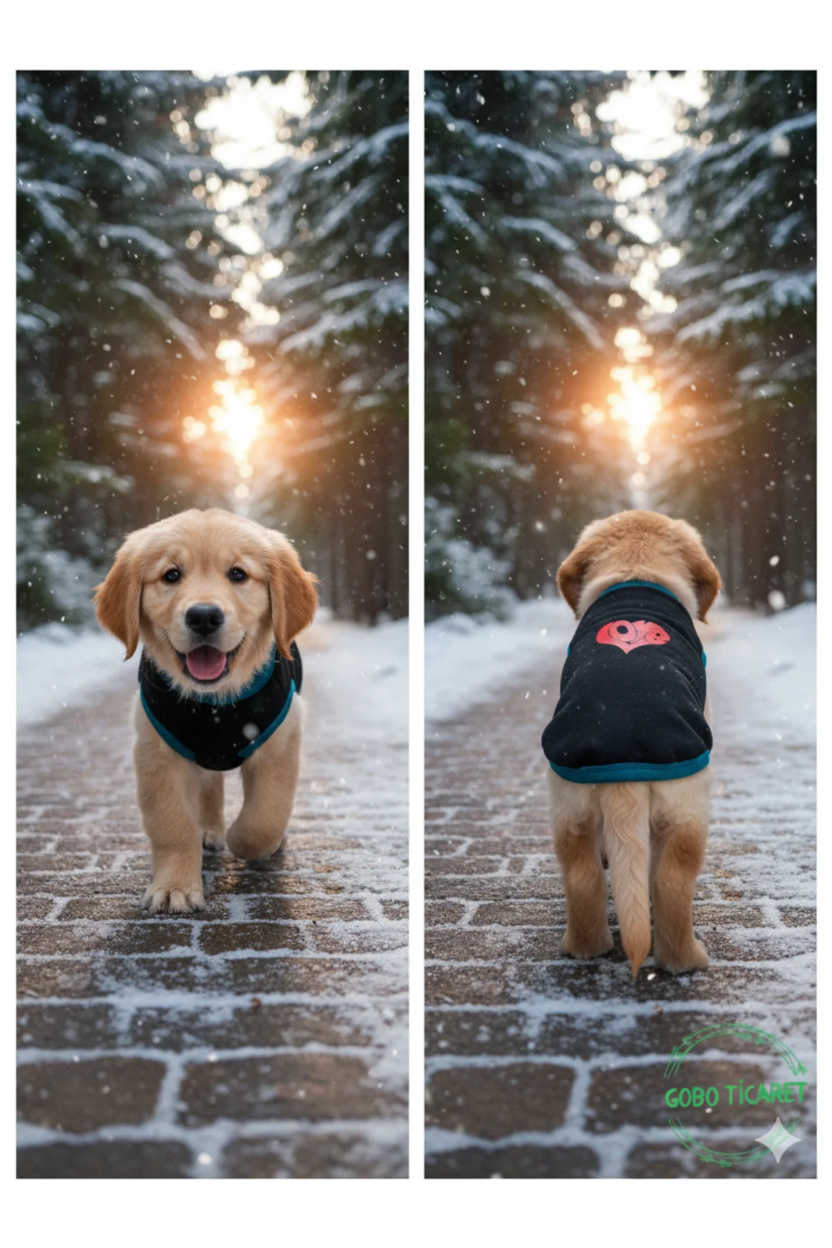 Siyah Kışlık Kedi Köpek Kıyafeti Love Desenli Kışlık Elbise