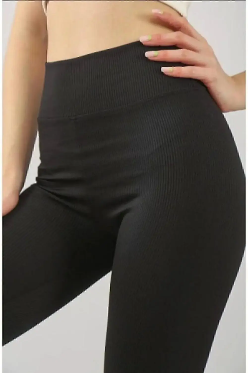 Siyah Kışlık Şardonlu Fitilli Çelik Örme Tayt