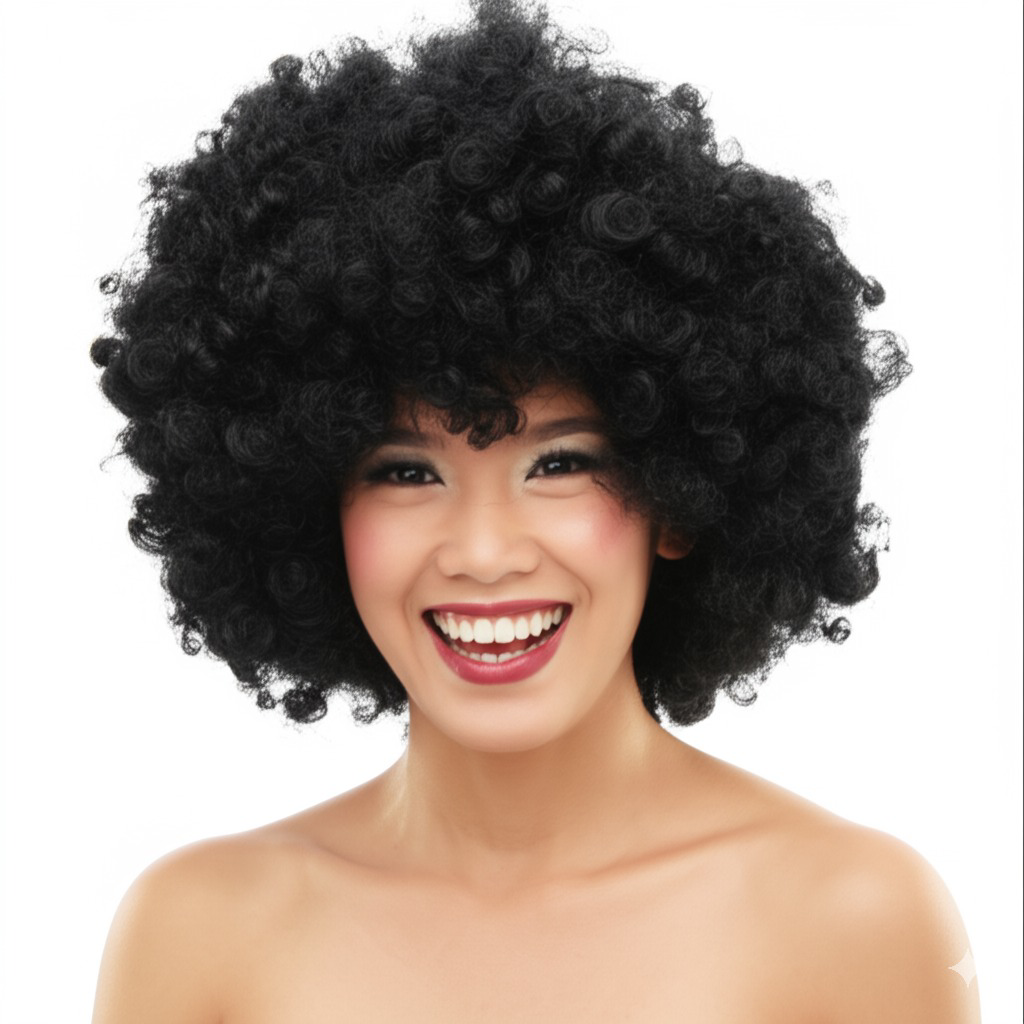 Siyah Kıvırcık Bonus Peruk Kabarık Parti Peruğu Astarlı Takma Saç