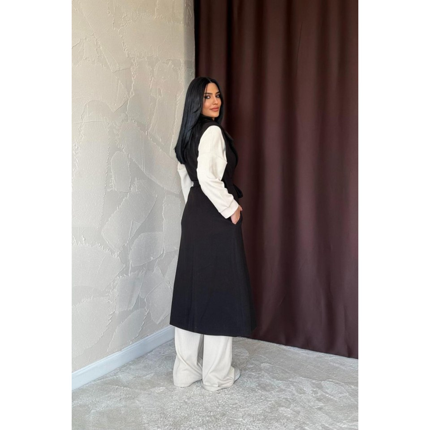 Siyah Kolsuz Kaşe Kaban