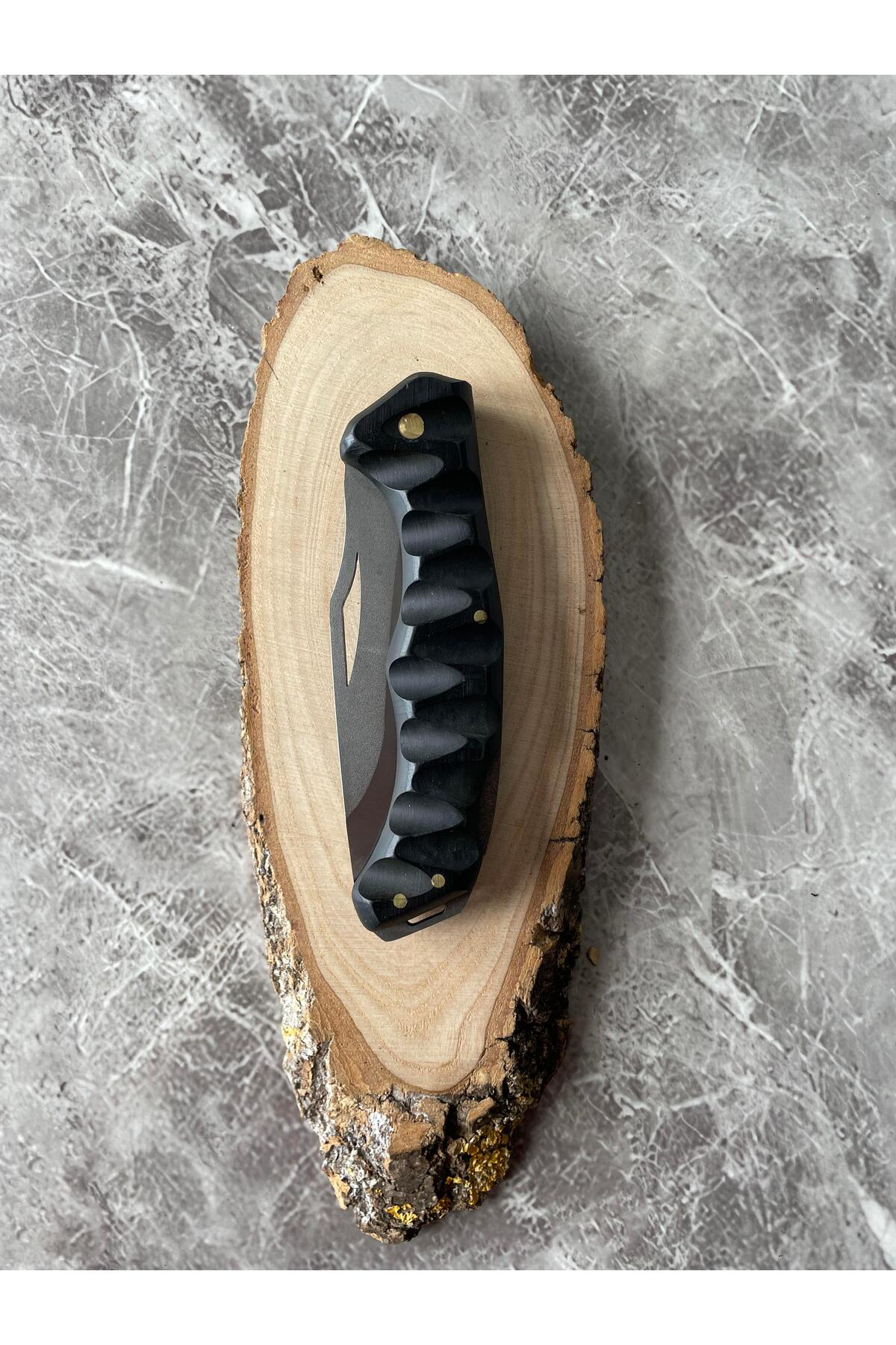 Siyah Kompakt Kabzeli Kamp Çakısı – 9,5 cm Namlu – Cam Kırma & İp