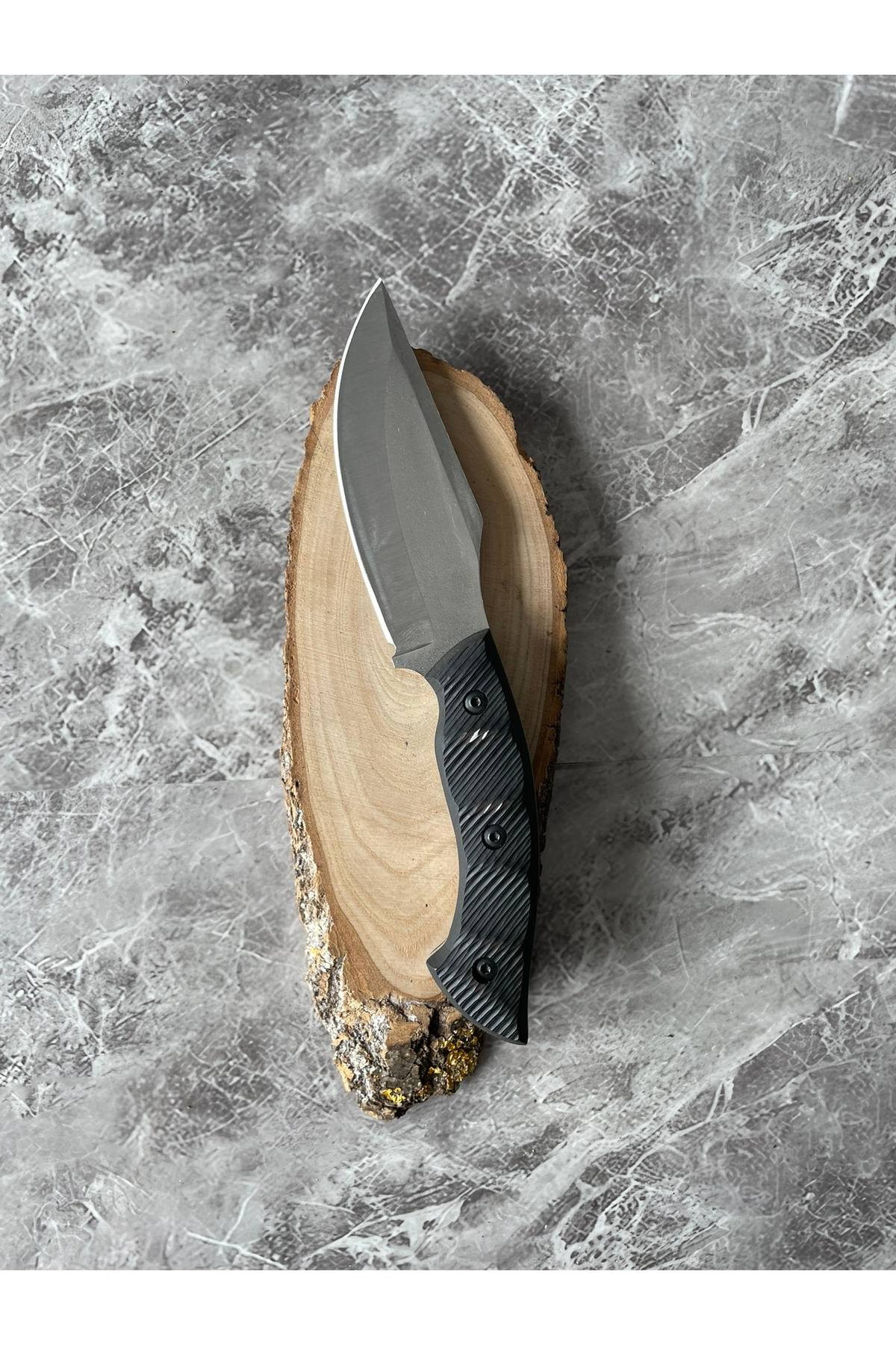 Siyah Kompakt Kabzeli El Yapımı Kılıflı Kamp ve Av Bıçağı – 23,5 