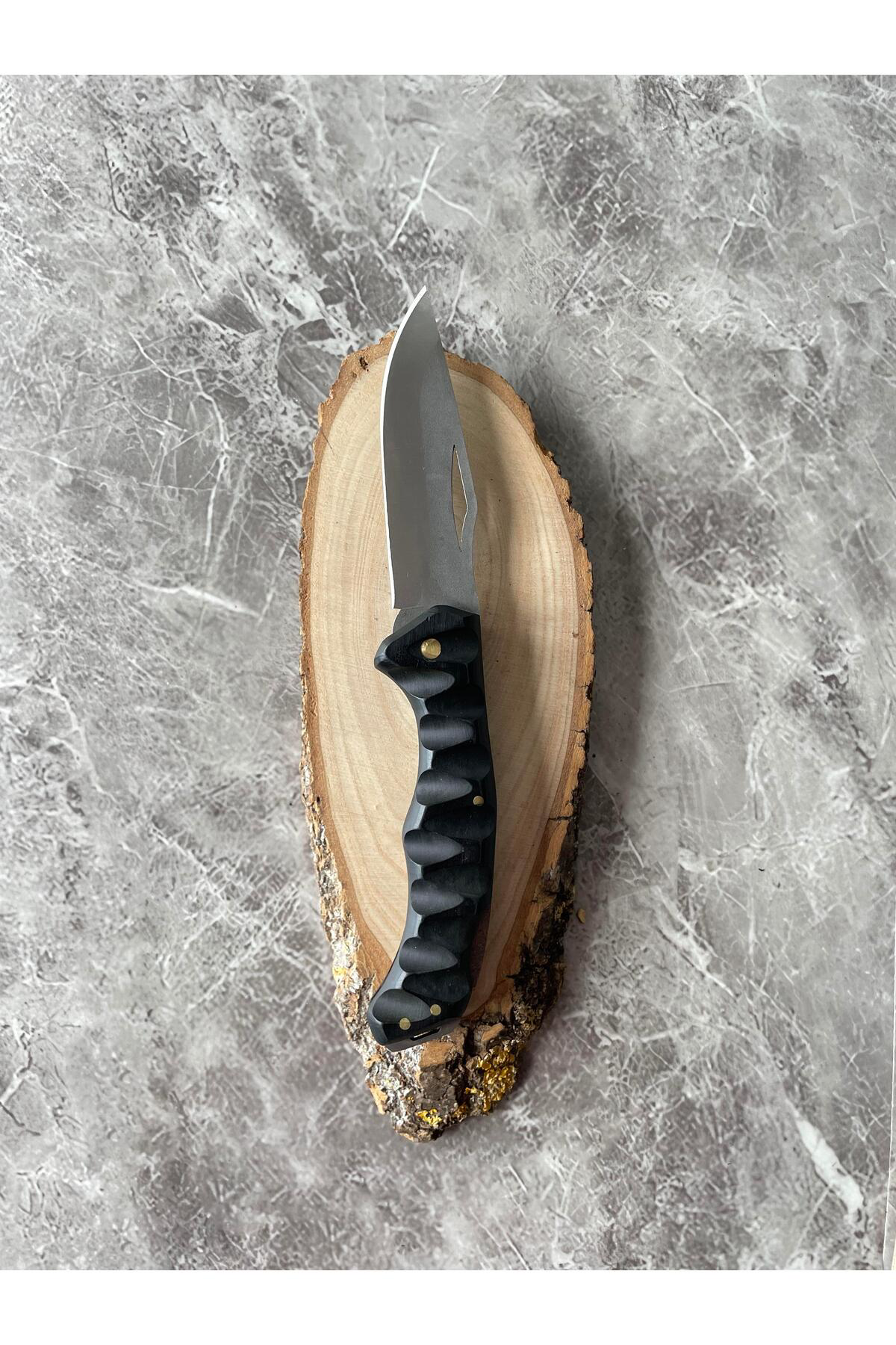 Siyah Kompakt Kabzeli Kamp Çakısı – 9,5 cm Namlu – Cam Kırma & İp