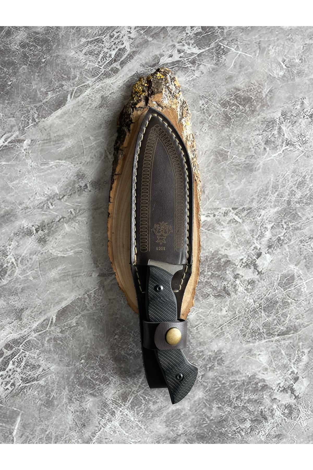 Siyah Kompakt Kabzeli El Yapımı Kılıflı Kamp ve Av Bıçağı – 23,5 