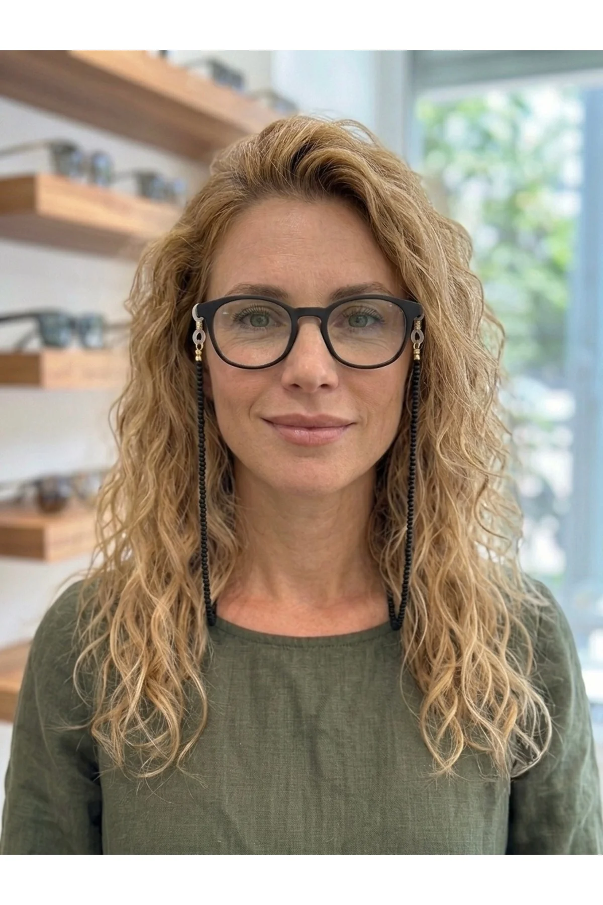 Siyah Kum Cam Boncuk Gözlük İpi Askısı 70 cm Optik ve Güneş Gözlük Uyumlu