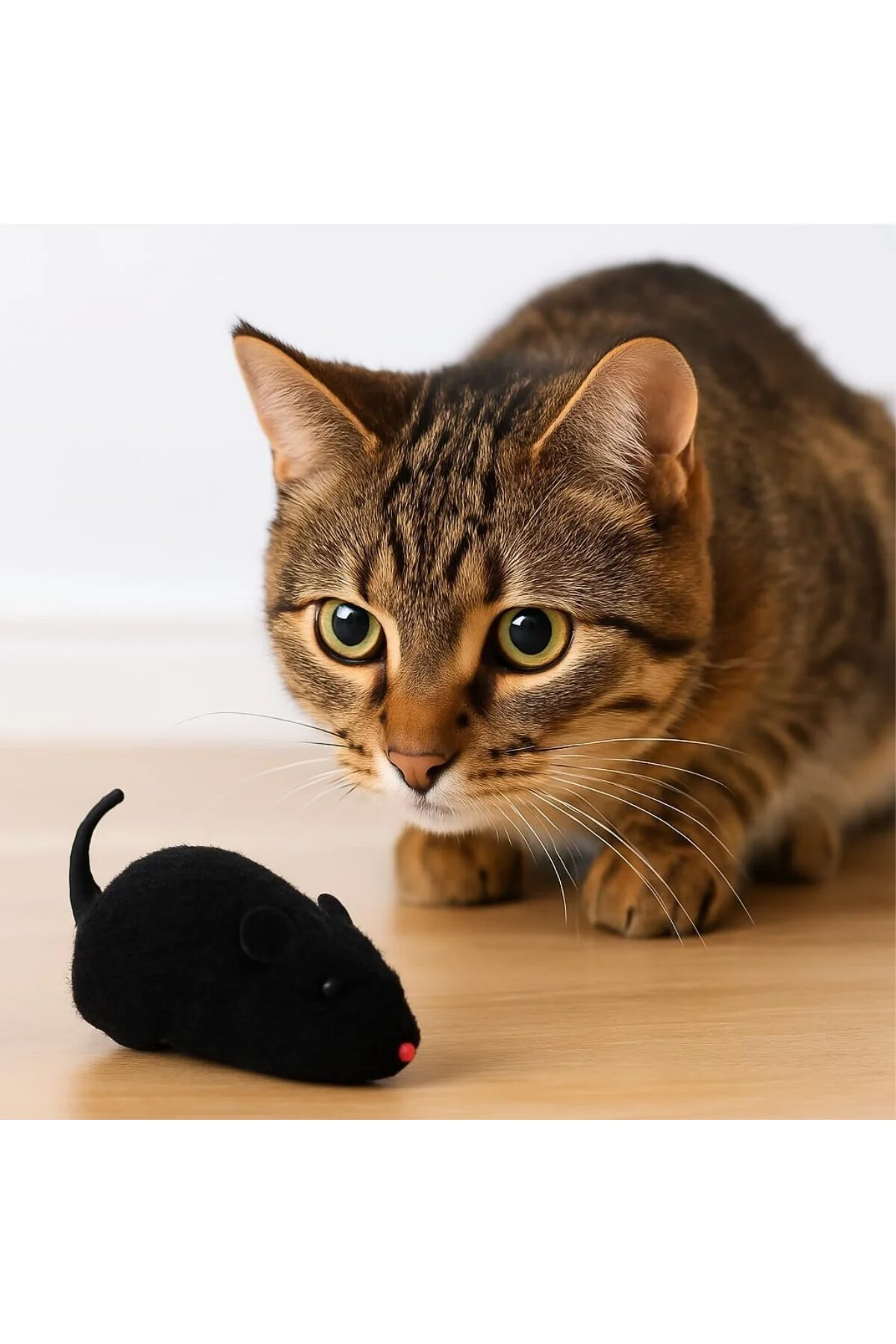 Siyah Kurmalı Kedi Oyuncağı – Hareketli Fare Şeklinde Peluş Oyunc