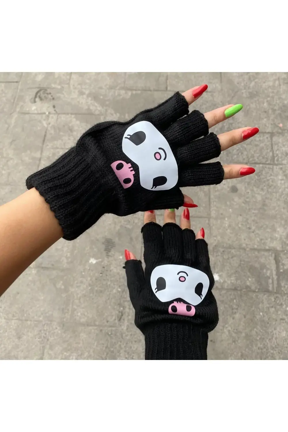Siyah Kuromi Kesik Parmak Eldiven