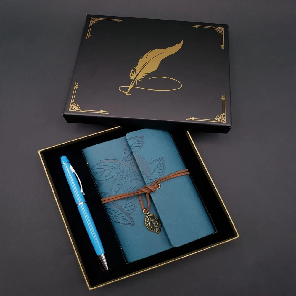 Siyah Kutulu Yaprak Desenli Mavi Deri Defter Ve Kalem Seti Fiyatı, Yorumları ve Özellikleri