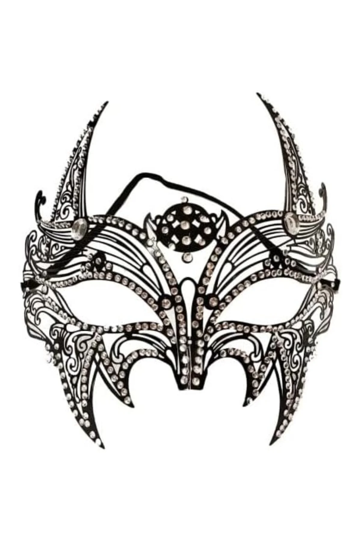 Siyah Lazer Kesim Kristal Taşlı Metal Lüks Maske