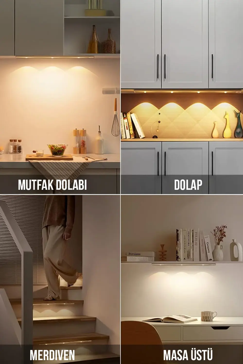 Siyah Lüx Slim Şarjlı Sensörlü Dolap Tezgah Altı Led Armatür