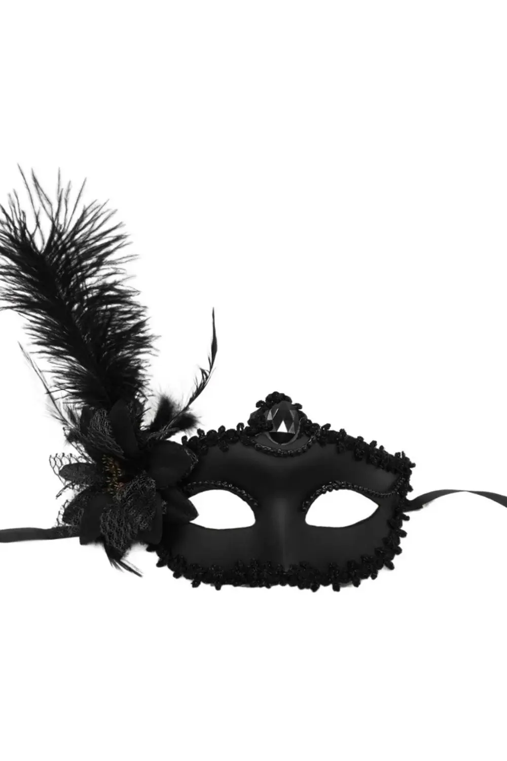 Siyah Mat Renk Yandan Tüylü Güllü Parti Balo Venedik Maskesi 16x2 Siyah Mat Renk Yandan Tüylü Güllü Parti Balo Venedik Maskesi 16x2