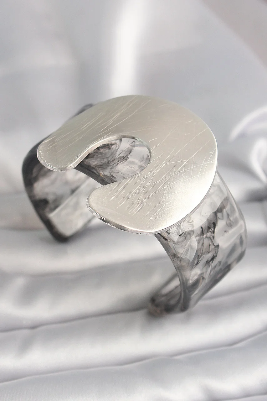 Siyah Mermer Desen Akrilik Plaka Vintage Kadın Bilezik Tj-bb6667 Diğer