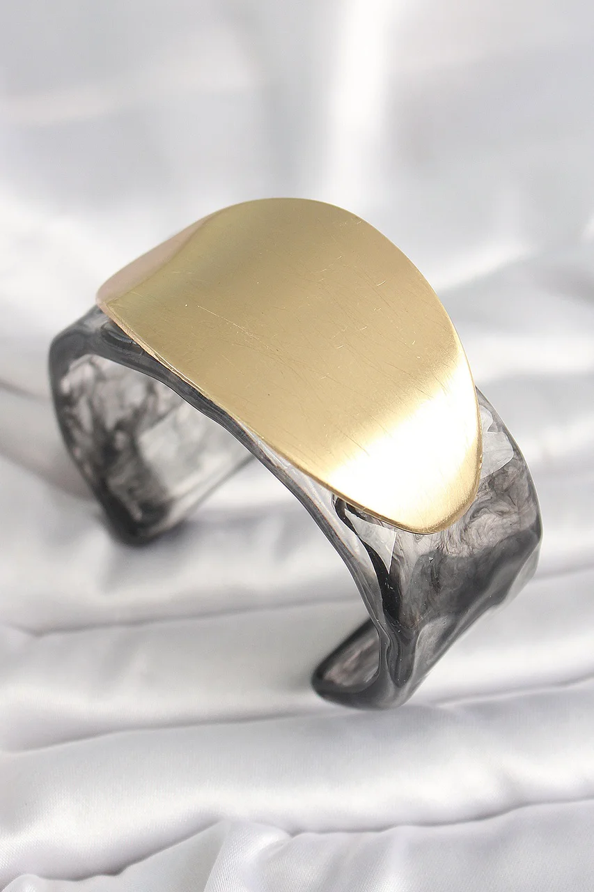 Siyah Mermer Desen Akrilik Plastik Gold Oval Plaka Model Vintage Kadın Bilezik Tj-bb6683 Diğer