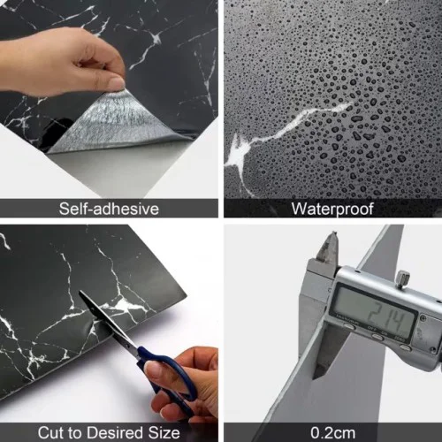SİYAH MERMER DESENLİ ALÜMİNYUM PLASTİK DUVAR STİCKER (30*30)