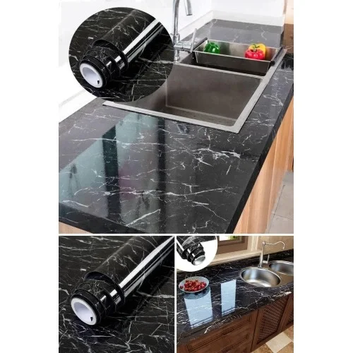 Siyah Mermer Desenli Yapışkanlı Kaplama Kağıdı 5 Metre Siyah Mermer Desenli Yapışkanlı Kaplama Kağıdı 5 Metre