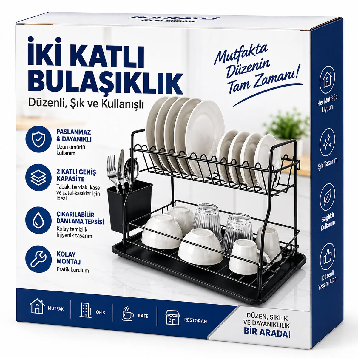 Siyah - Metal 2 Katlı Tabaklık - Bulaşıklık