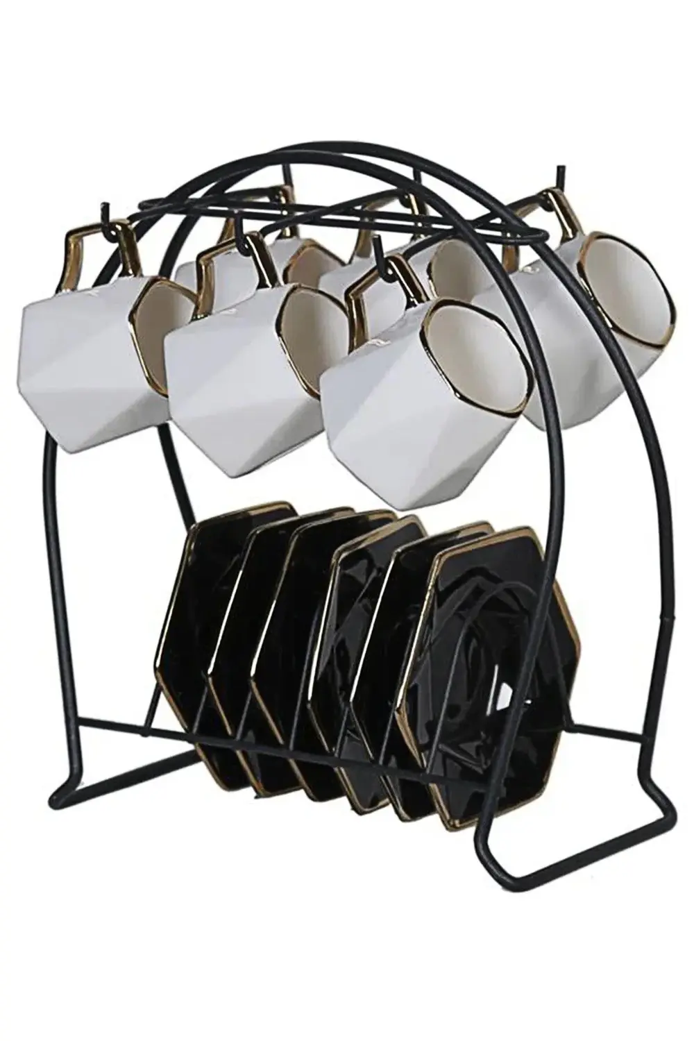 Siyah Metal 6 Kancalı Şık Fincan Askılığı Bardak Standı Kahve Fin