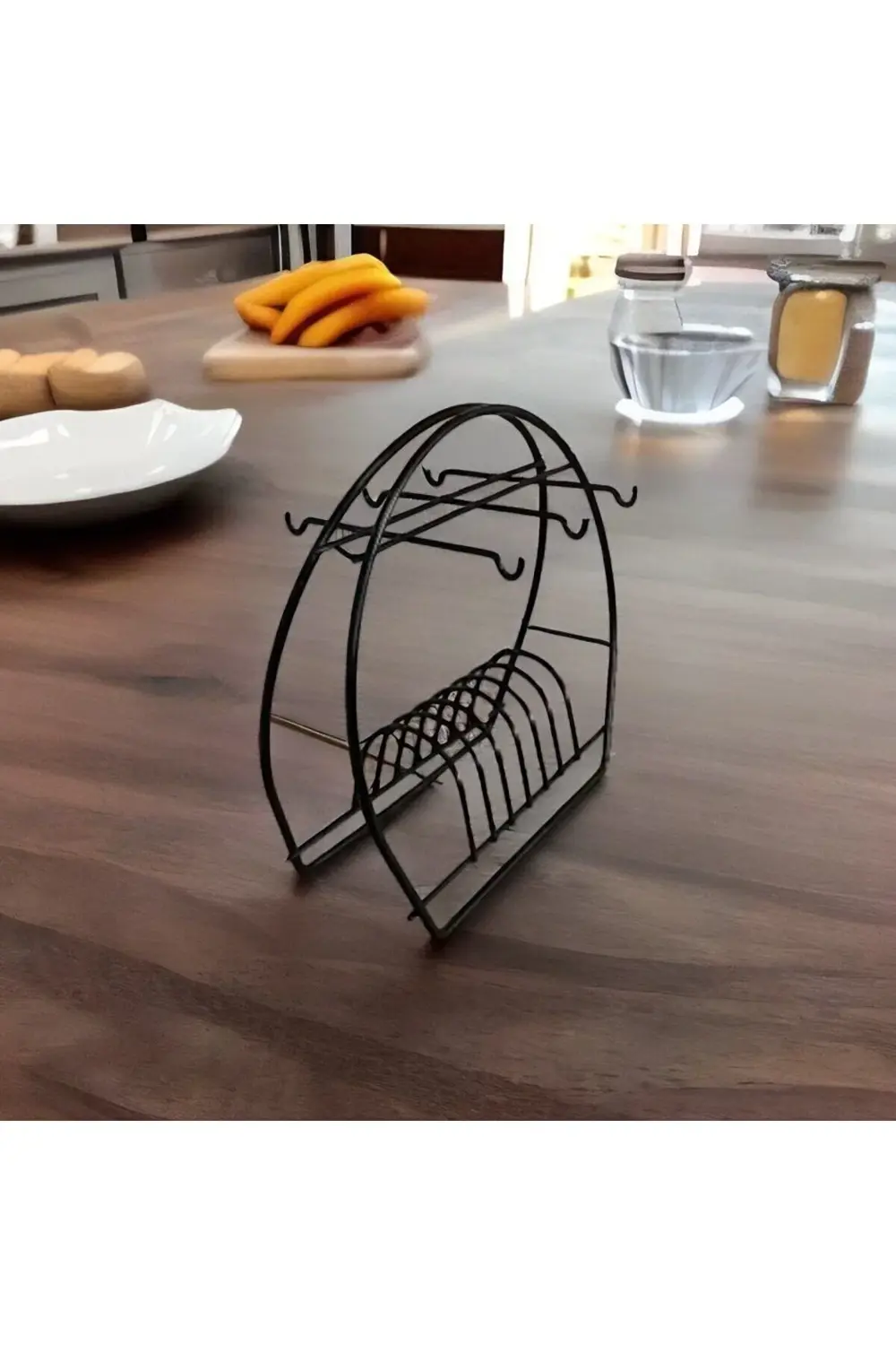 Siyah Metal Kahve Fincan Askı Standı Kupa Askısı Tabak Bölmeli