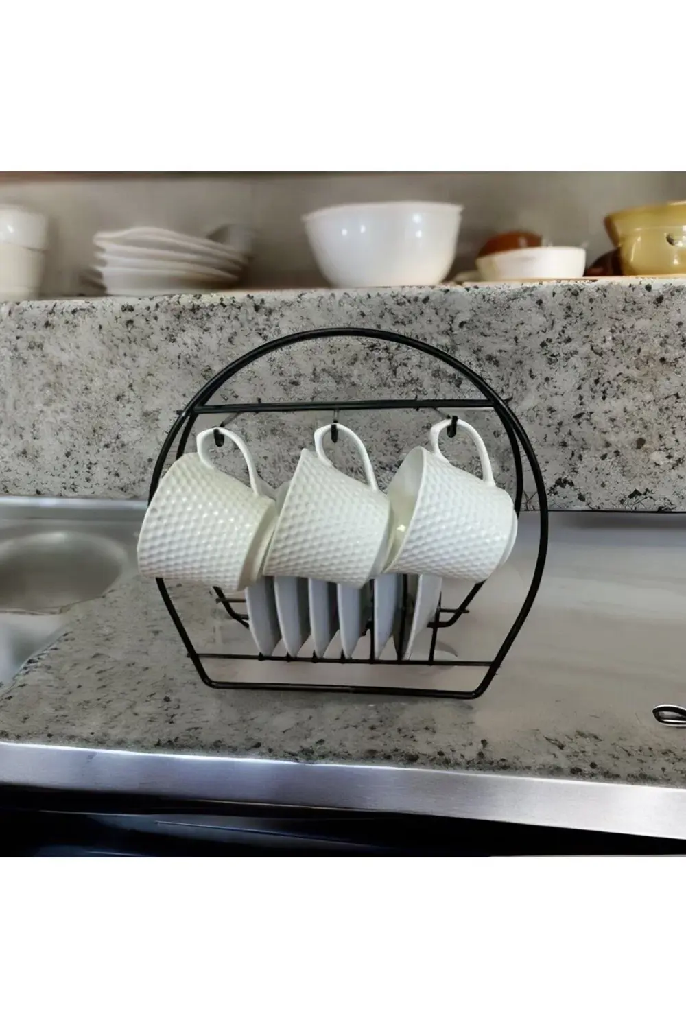 Siyah Metal Kahve Fincan Askı Standı Kupa Askısı Tabak Bölmeli