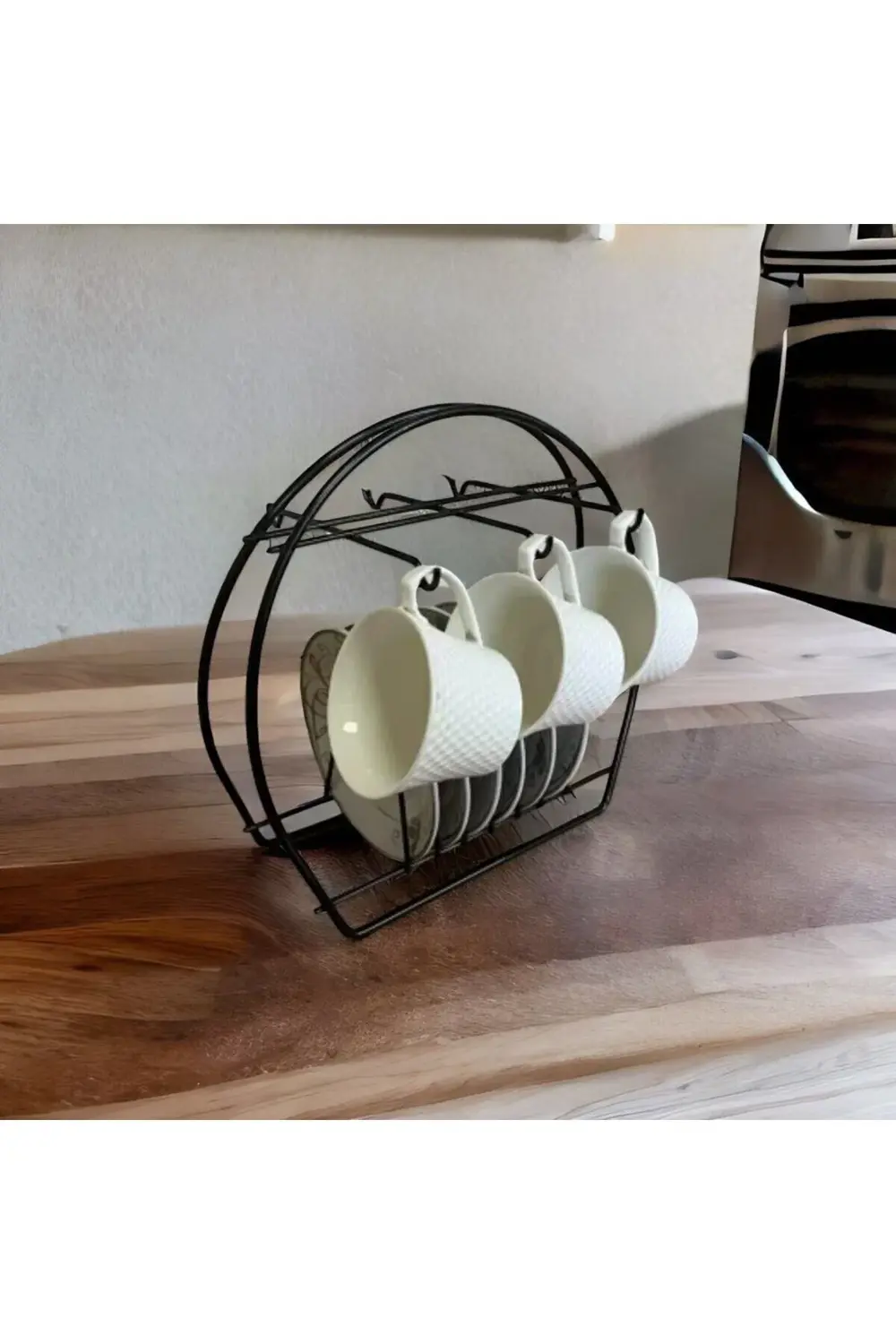 Siyah Metal Kahve Fincan Askı Standı Kupa Askısı Tabak Bölmeli