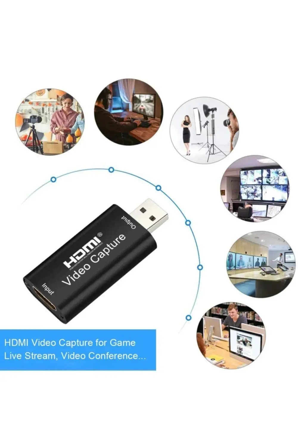 Siyah Metal Kasa Video Capture Usb 2.0 To Hdmi Çevirici Dönüştürü