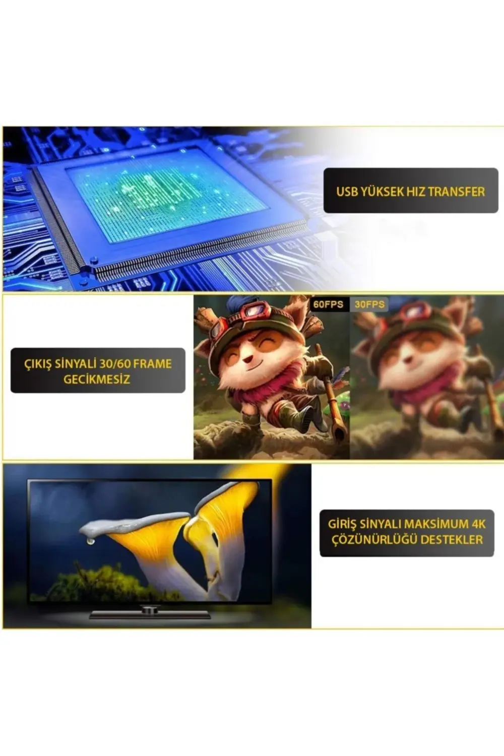 Siyah Metal Kasa Video Capture Usb 2.0 To Hdmi Çevirici Dönüştürü