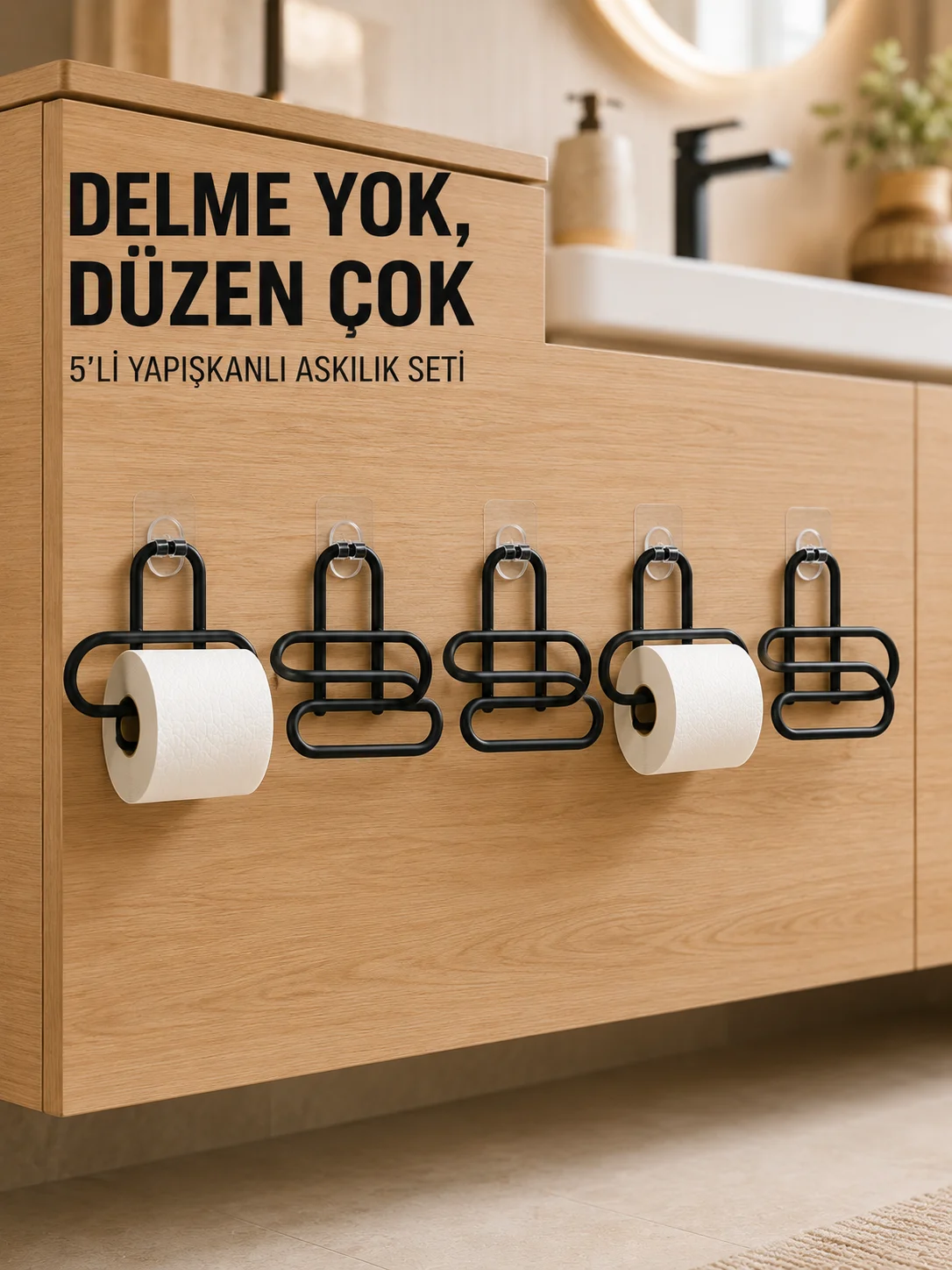 Siyah Metal Tuvalet Kağıdı Tutucu 5’li Set Yapışkanlı Duvar Tipi Banyo WC Askısı Siyah Metal Tuvalet Kağıdı Tutucu 5’li Set Yapışkanlı Duvar Tipi Banyo WC Askısı