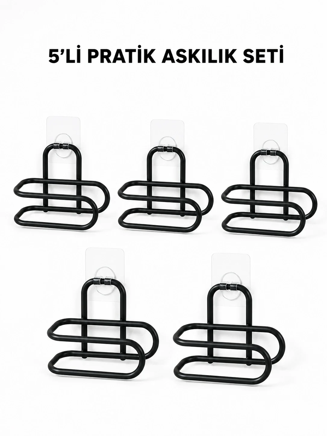 Siyah Metal WC Kağıtlık Yapışkanlı Tuvalet Kağıdı Rulo Tutucu 5 Adet Avantajlı Set