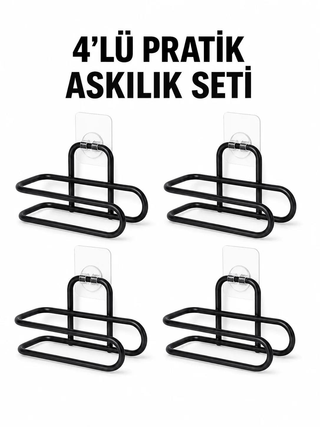 Siyah Metal WC Kağıtlık Yapışkanlı Duvar Tipi Tuvalet Kağıdı Tutucu Seti 4 Adet