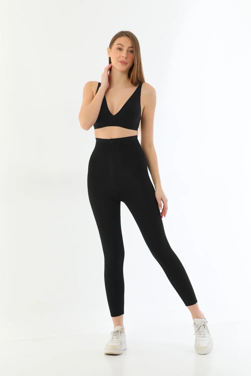 Siyah Mı 2711 Lazer Kesim Fermuarlı Uzun Tayt