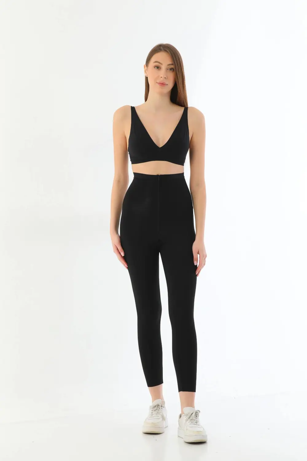 Siyah Mı 2711 Lazer Kesim Fermuarlı Uzun Tayt