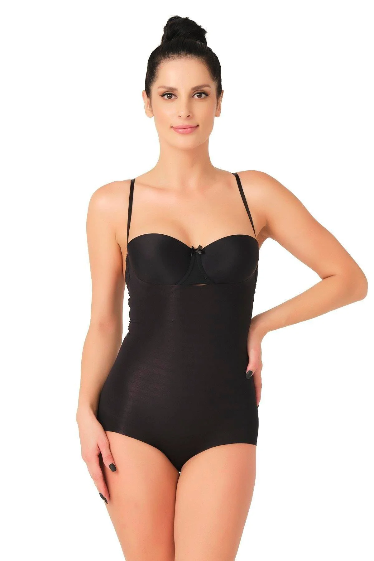 SİYAH MI 2723 Lazer Kesim Göğsü Açık Slip Korse