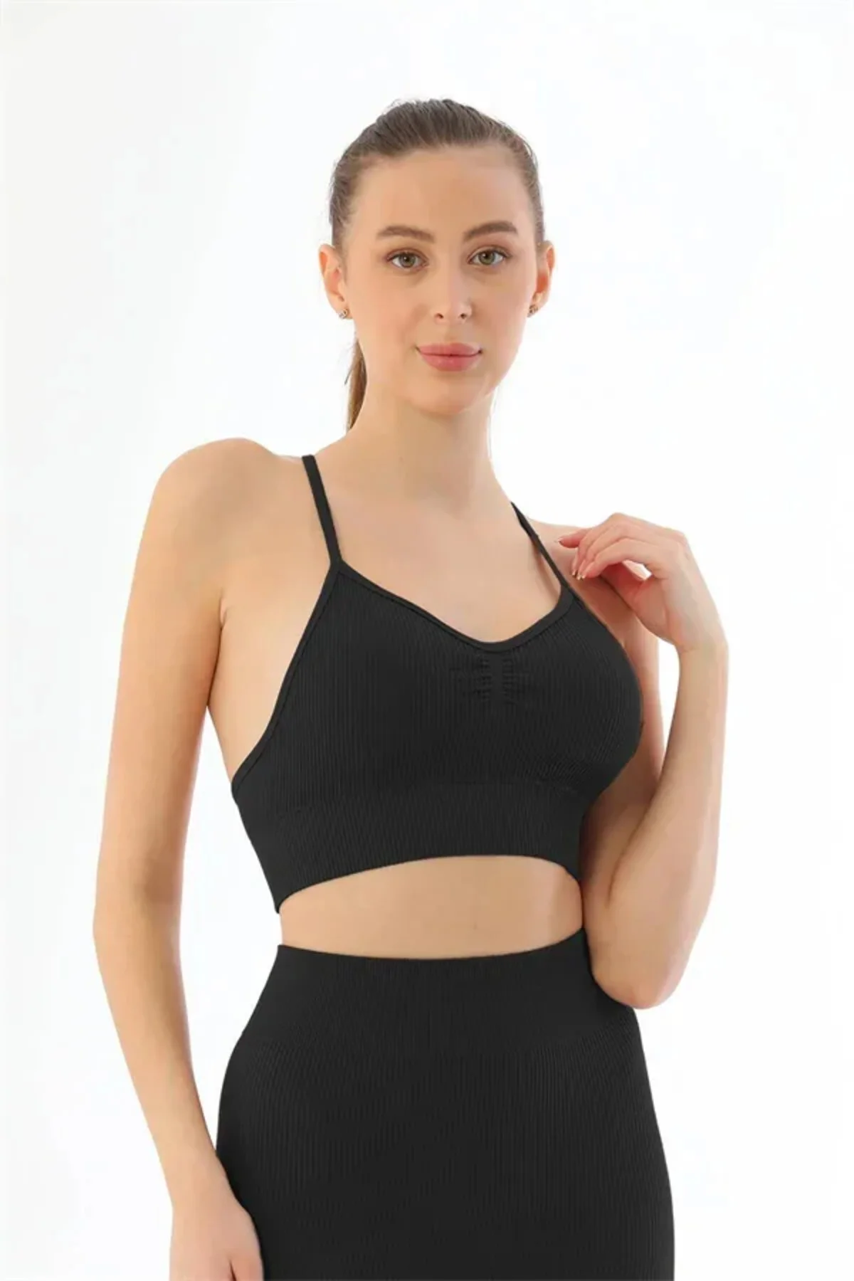 Siyah MI 3921 Soft Seamless Ripli Tayt Yoga Takımı Siyah MI 3921 Soft Seamless Ripli Tayt Yoga Takımı