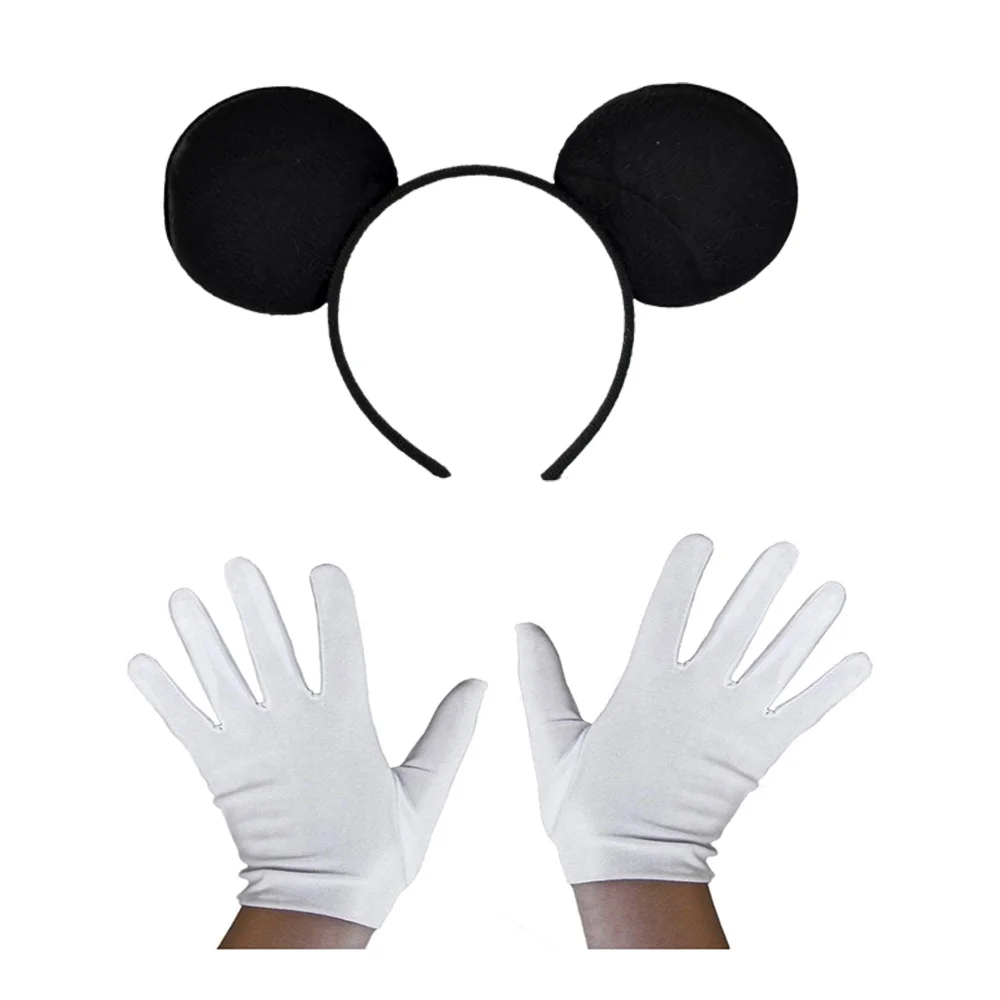 Siyah Mickey Mouse Tacı ve Beyaz Eldiven Seti - Çocuk Parti Aksesuarı