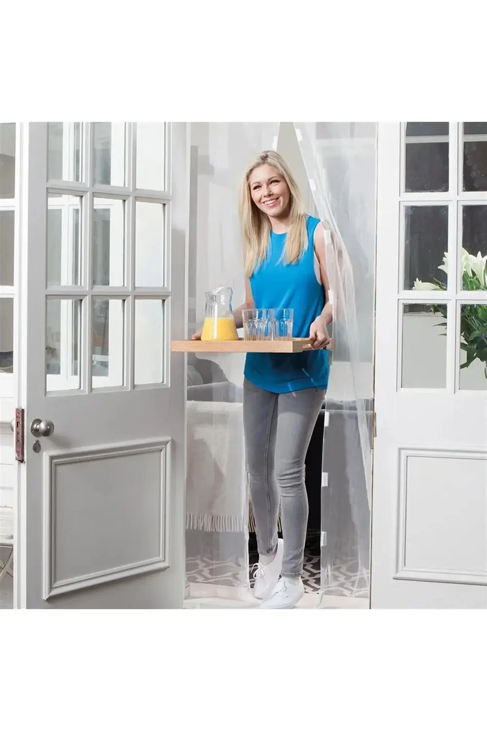 Siyah Mıknatıslı Balkon Bahçe Kapı Sinekliği, Kolay Birleştirme C