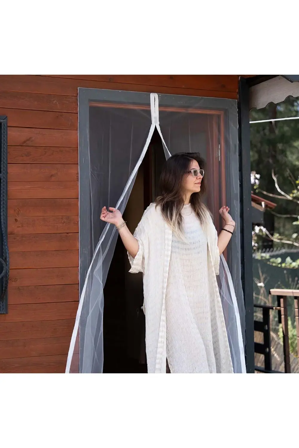 Siyah Mıknatıslı Kapı Sinekliği Balkon Bahçe Kapısı Sinek Böcek Ö