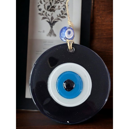 Just Cheap Store Siyah Nazar Boncuklu Duvar Süsü 10 Cm Cam Duvar Dekoru